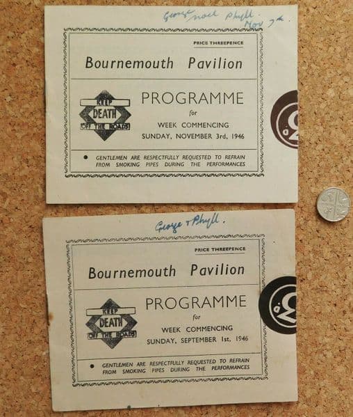 2 Bournemouth Pavilion programmes 1946 And No Birds Sing The Shop at Sly Corner